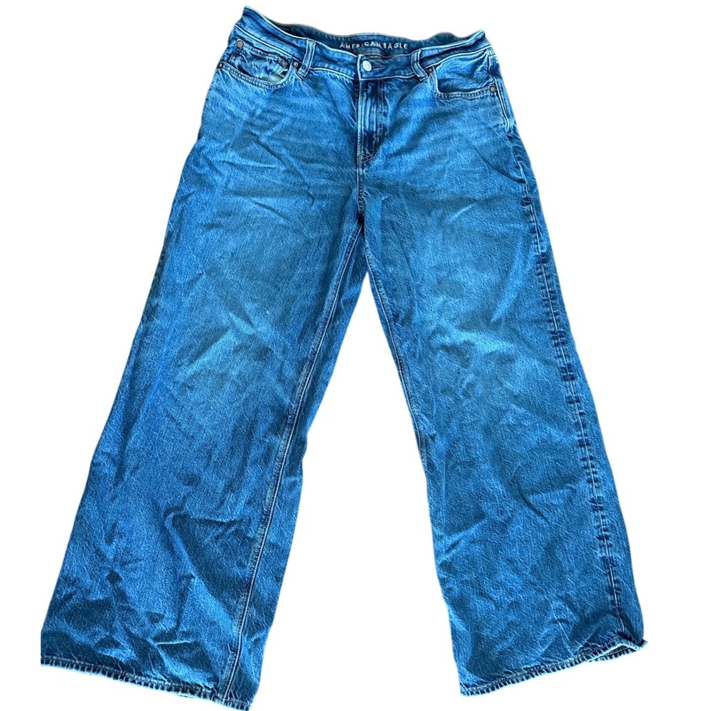American Eagle Low Rise‎ Baggy Wide Leg Jeans Womens 10 Blue Denim Medium Wash